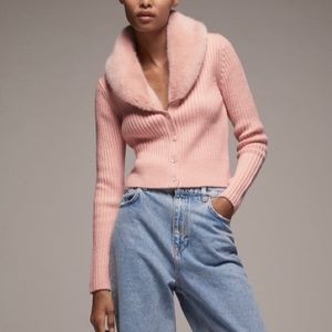 ZARA faux fur knit trim cardigan
